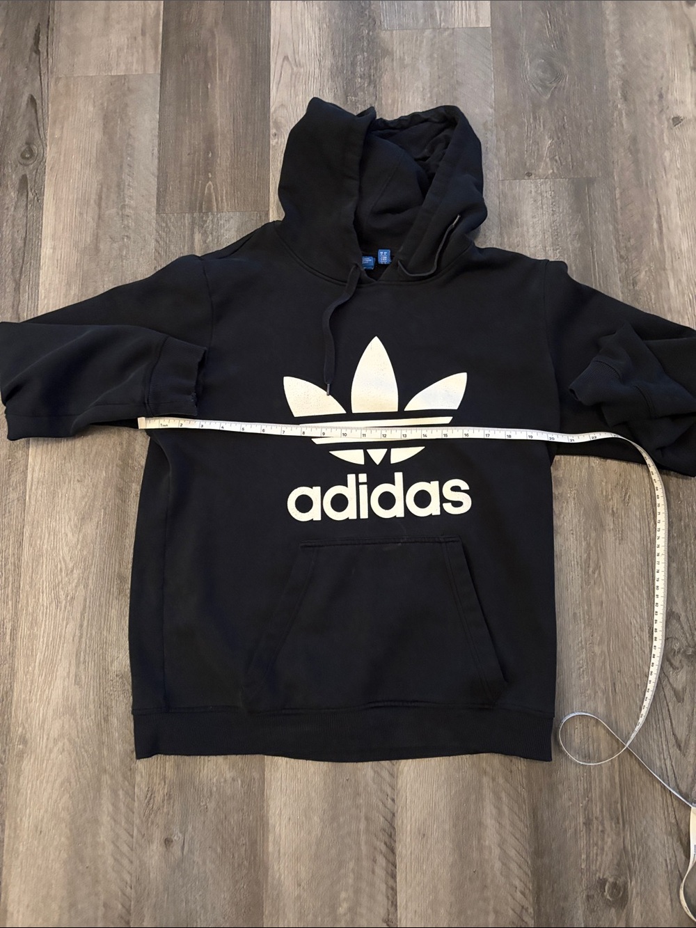 Adidas Black Hoodie with White Trefoil Logo, Mens Medium